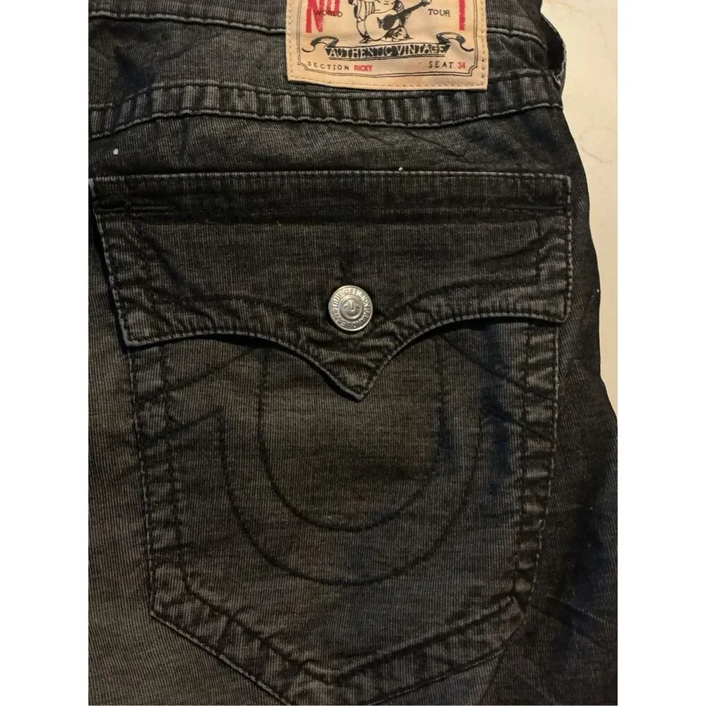 True Religion Ricky Jeans Corduroy Sz 36 Flap Pockets Black